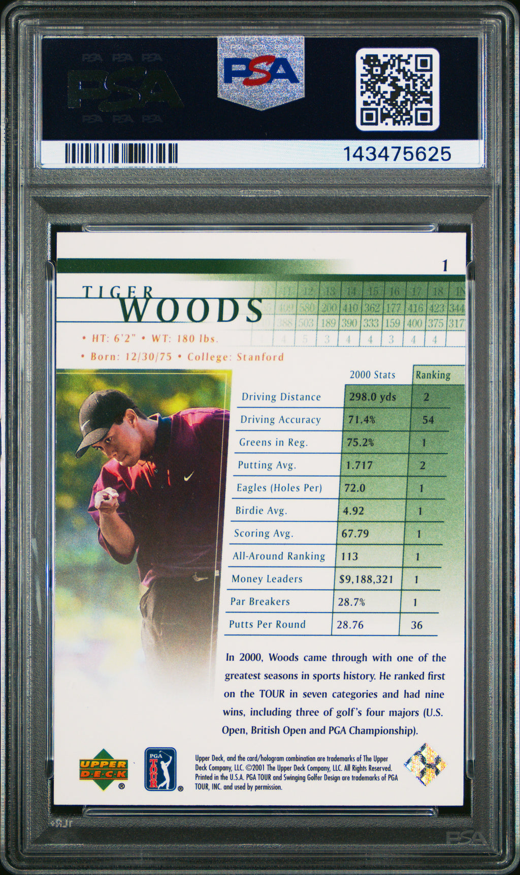 2001 Upper Deck #1 Tiger Woods PSA 9