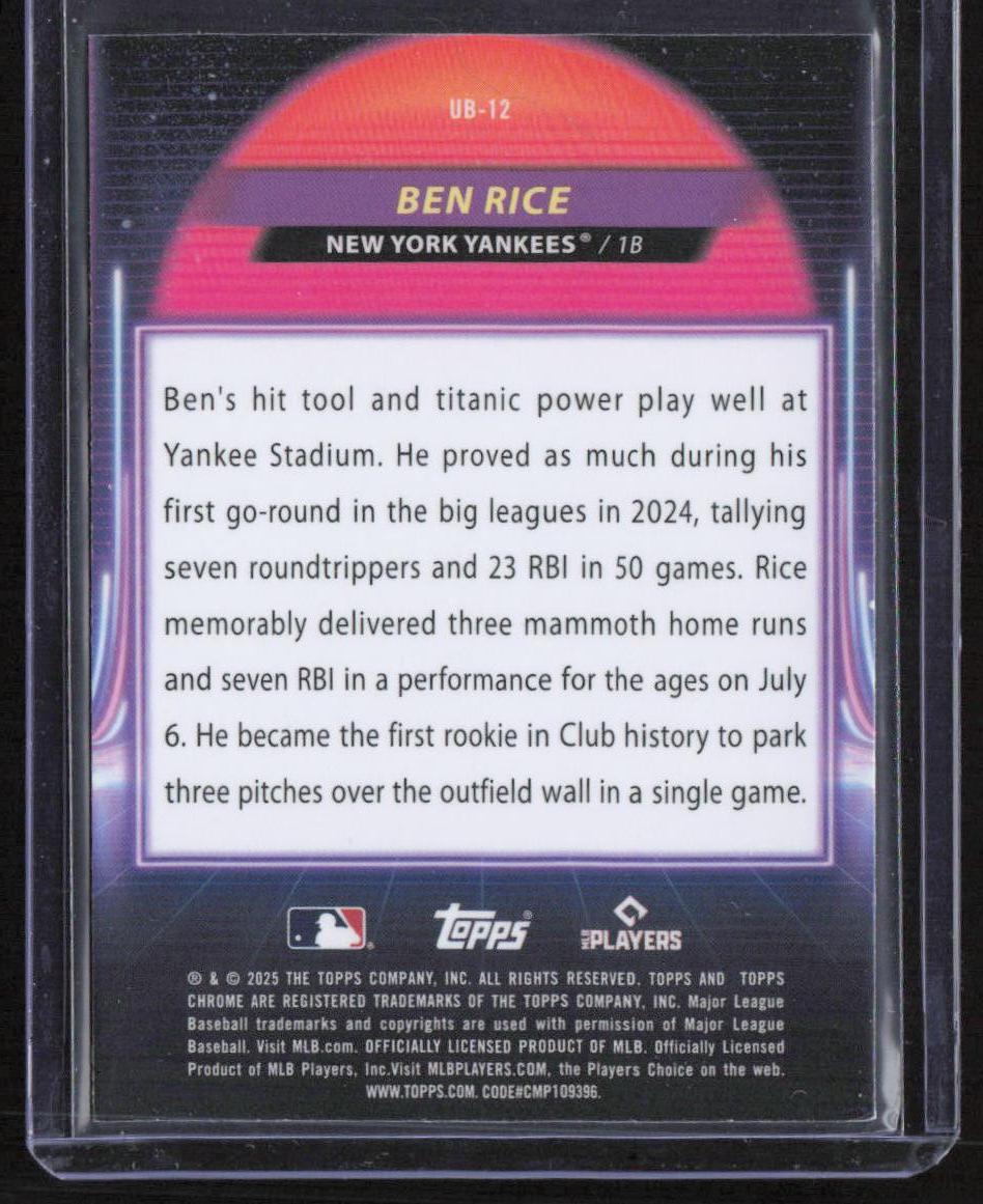 2025 Topps Chrome Cosmic #UB-12 Ben Rice Ultraviolet Beam