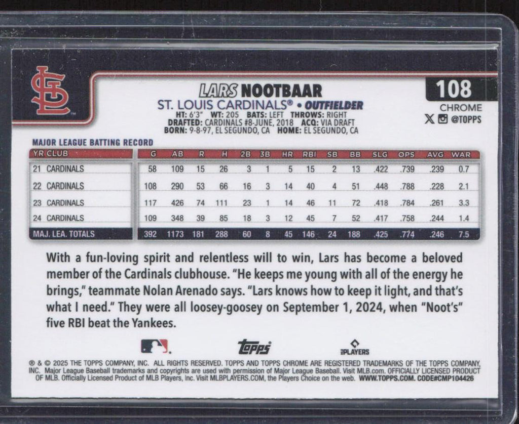 2025 Topps Chrome #108 Lars Nootbaar Raywave Refractors