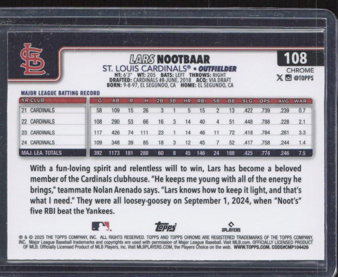 2025 Topps Chrome #108 Lars Nootbaar Raywave Refractors