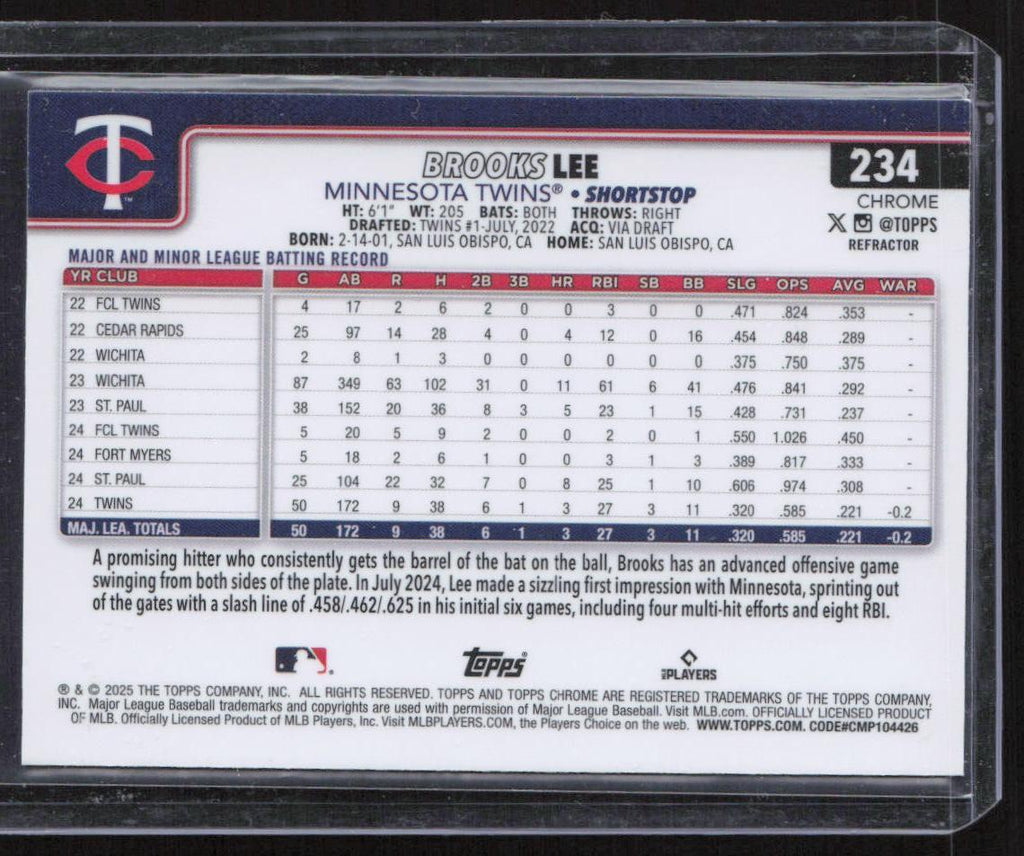2025 Topps Chrome #234 Brooks Lee Refractors