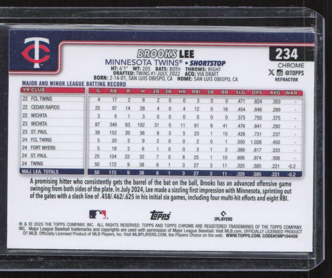 2025 Topps Chrome #234 Brooks Lee Refractors