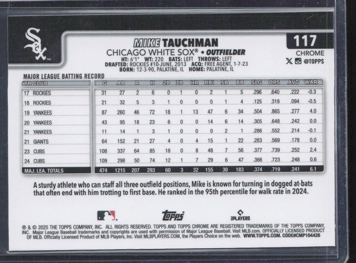 2025 Topps Chrome #117 Mike Tauchman X-Fractors