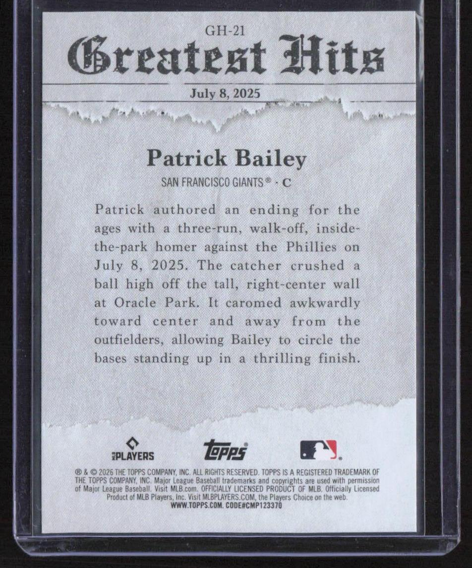 2026 Topps #GH-21 Patrick Bailey 2025 Greatest Hits