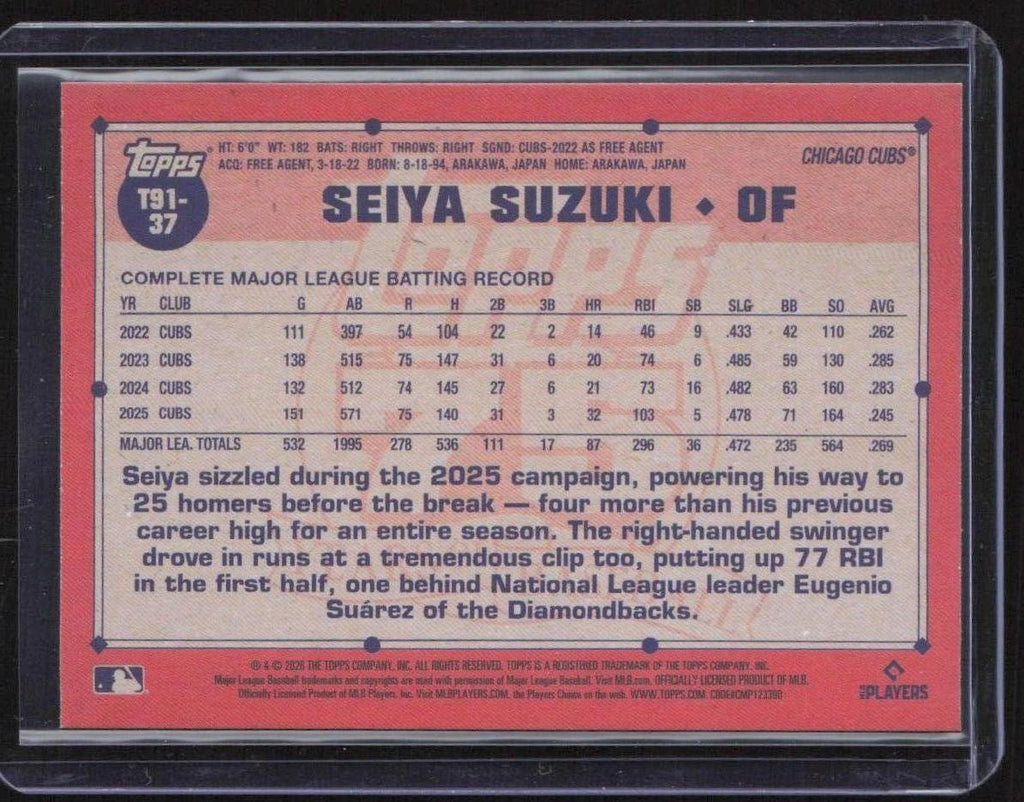 2026 Topps #T91-37 Seiya Suzuki 1991 Topps 35th Anniversary (Series 1)