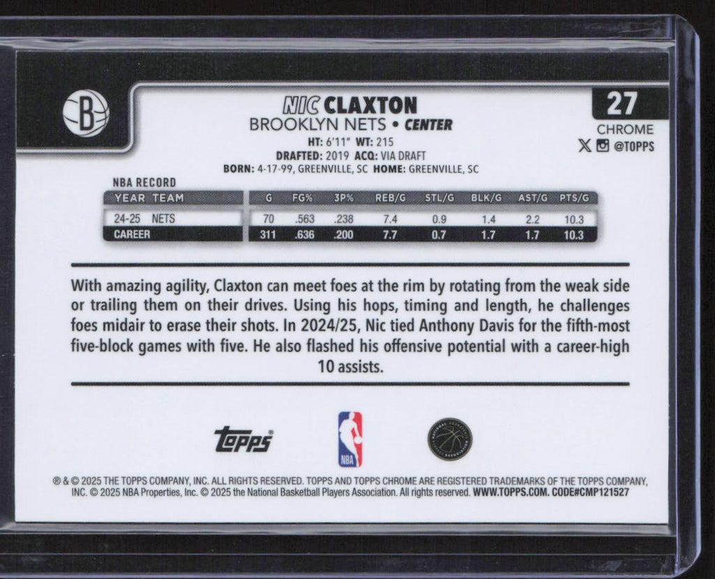 2025-26 Topps Chrome #27 Nic Claxton Refractor