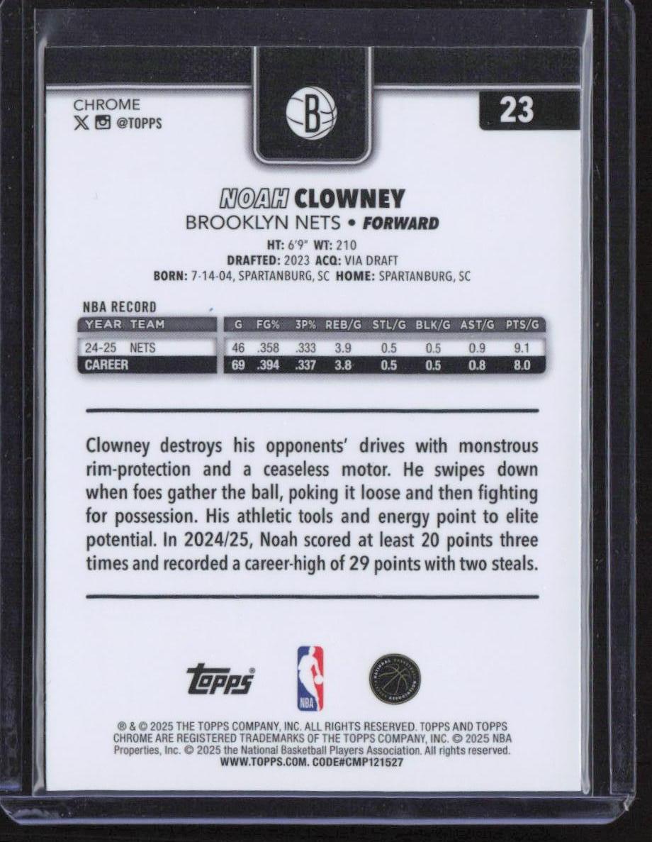 2025-26 Topps Chrome #23 Noah Clowney Purple Pulsar Refractor #/75