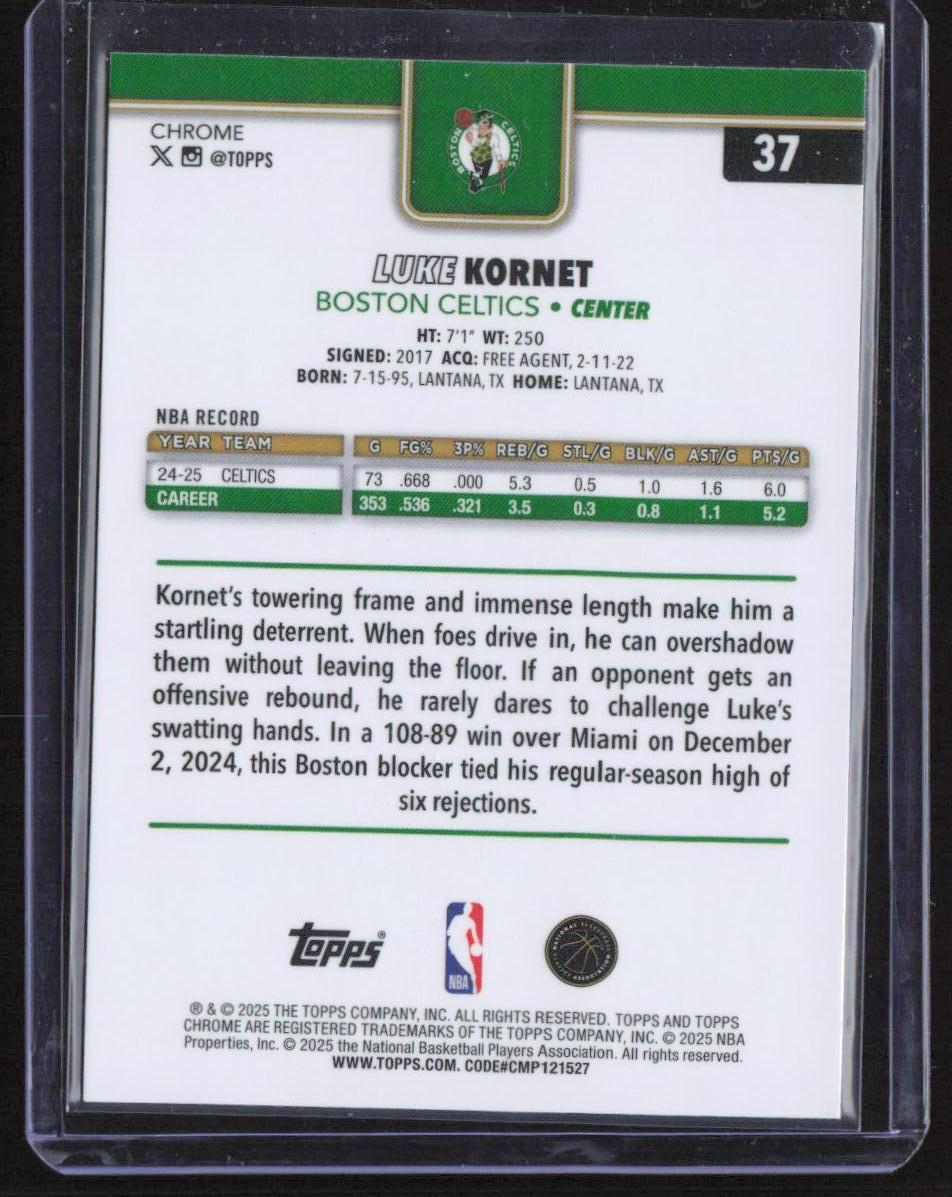 2025-26 Topps Chrome #37 Luke Kornet Red White and Blue Refractor