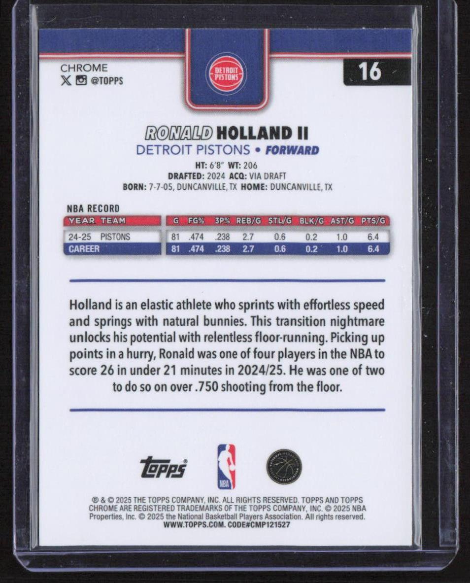 2025-26 Topps Chrome #16 Ron Holland II Basketball Refractor