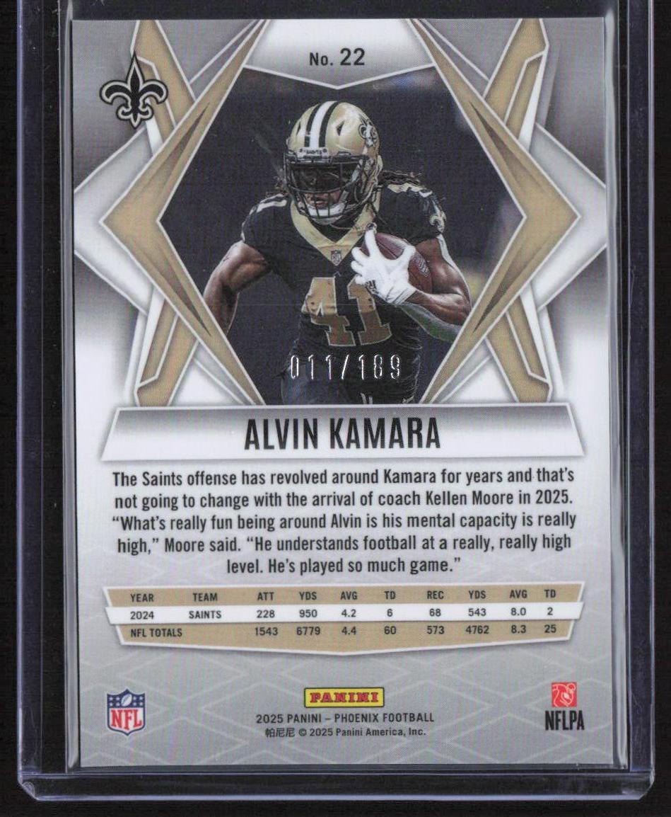 2025 Panini Phoenix #22 Alvin Kamara Orange Pandora Prizm #/189