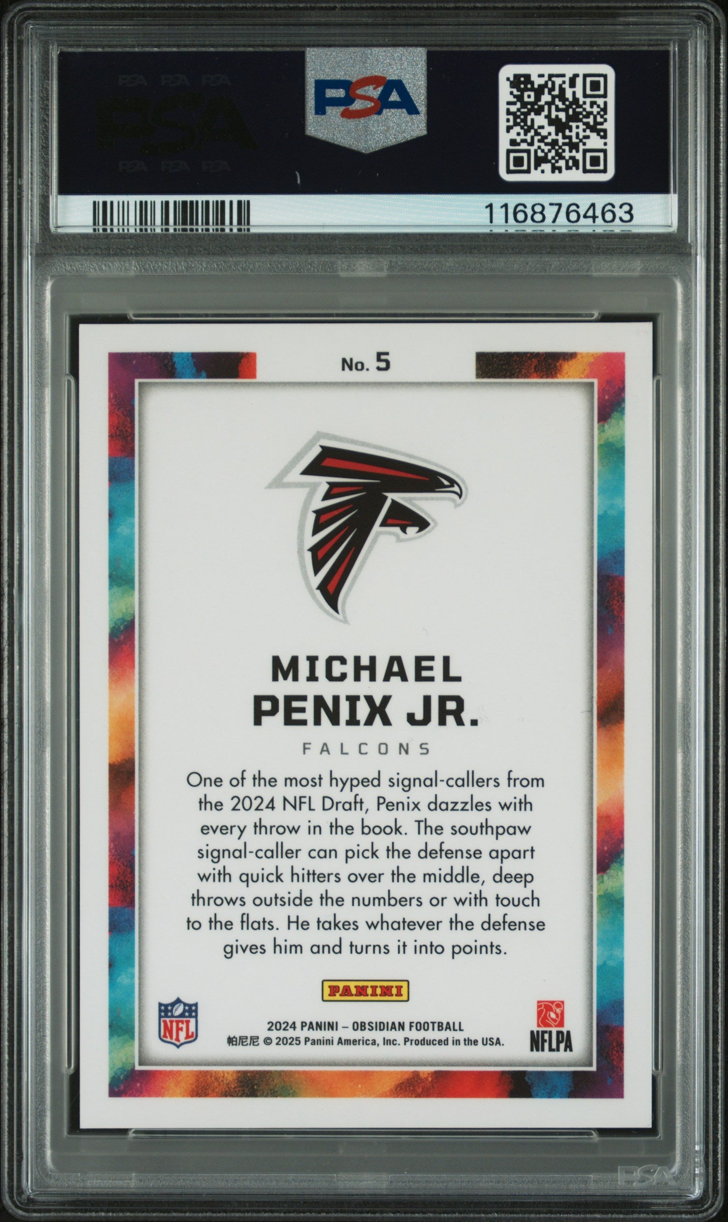 2024 Panini Obsidian #5 Michael Penix Jr. Black Color Blast PSA 9
