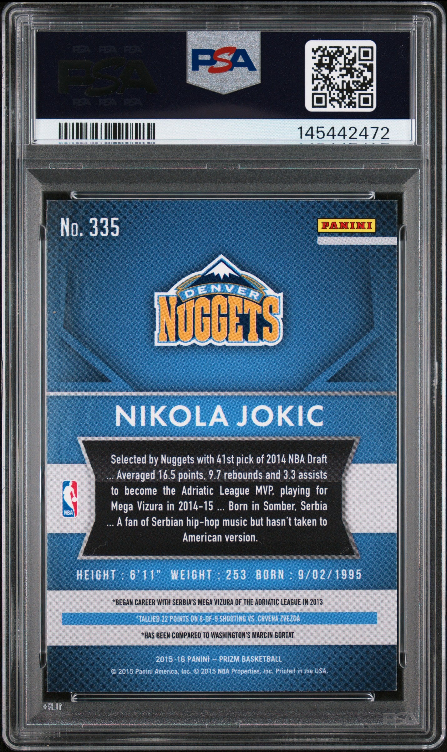 2015-16 Panini Prizm #335 Nikola Jokic PSA 9