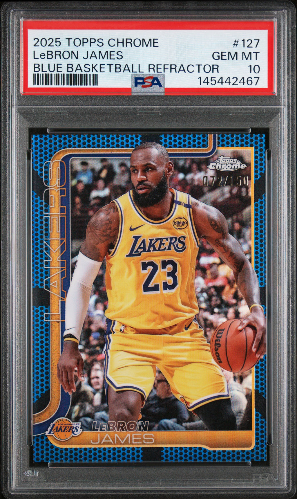 2025-26 Topps Chrome #127 LeBron James Blue Basketball Refractor PSA 10 #/150