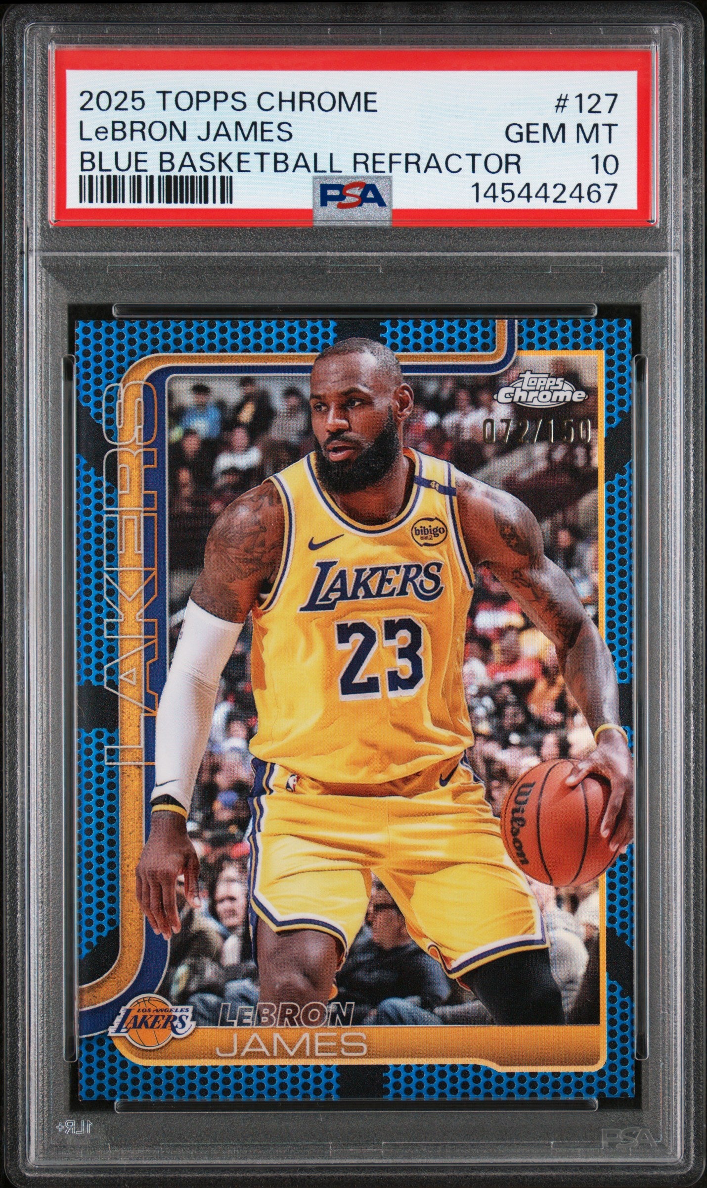 2025-26 Topps Chrome #127 LeBron James Blue Basketball Refractor PSA 10 #/150