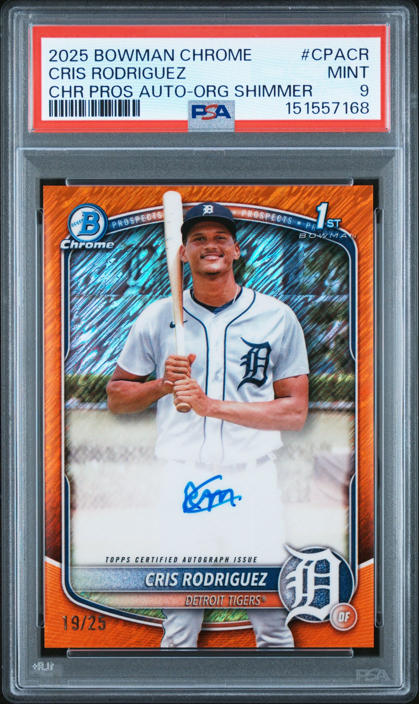 2025 Bowman Chrome #CPA-CR Cris Rodriguez Auto Orange Shimmer PSA 9 #/25