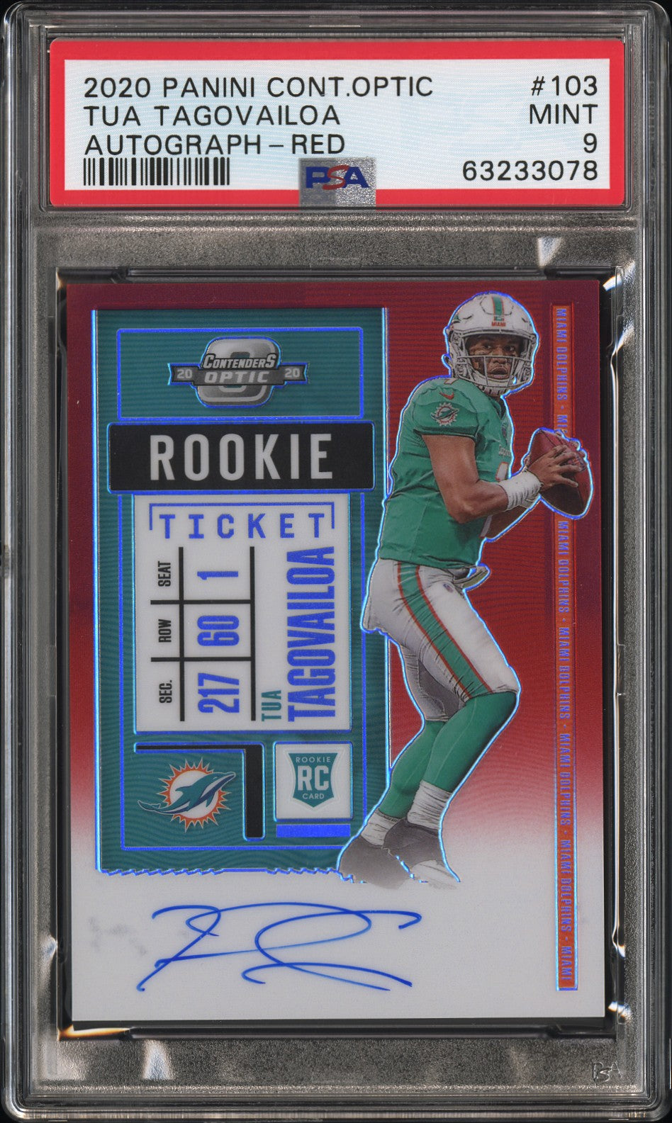 2020 Panini Contenders Optic #103 Tua Tagovailoa Red PSA 9 #/199