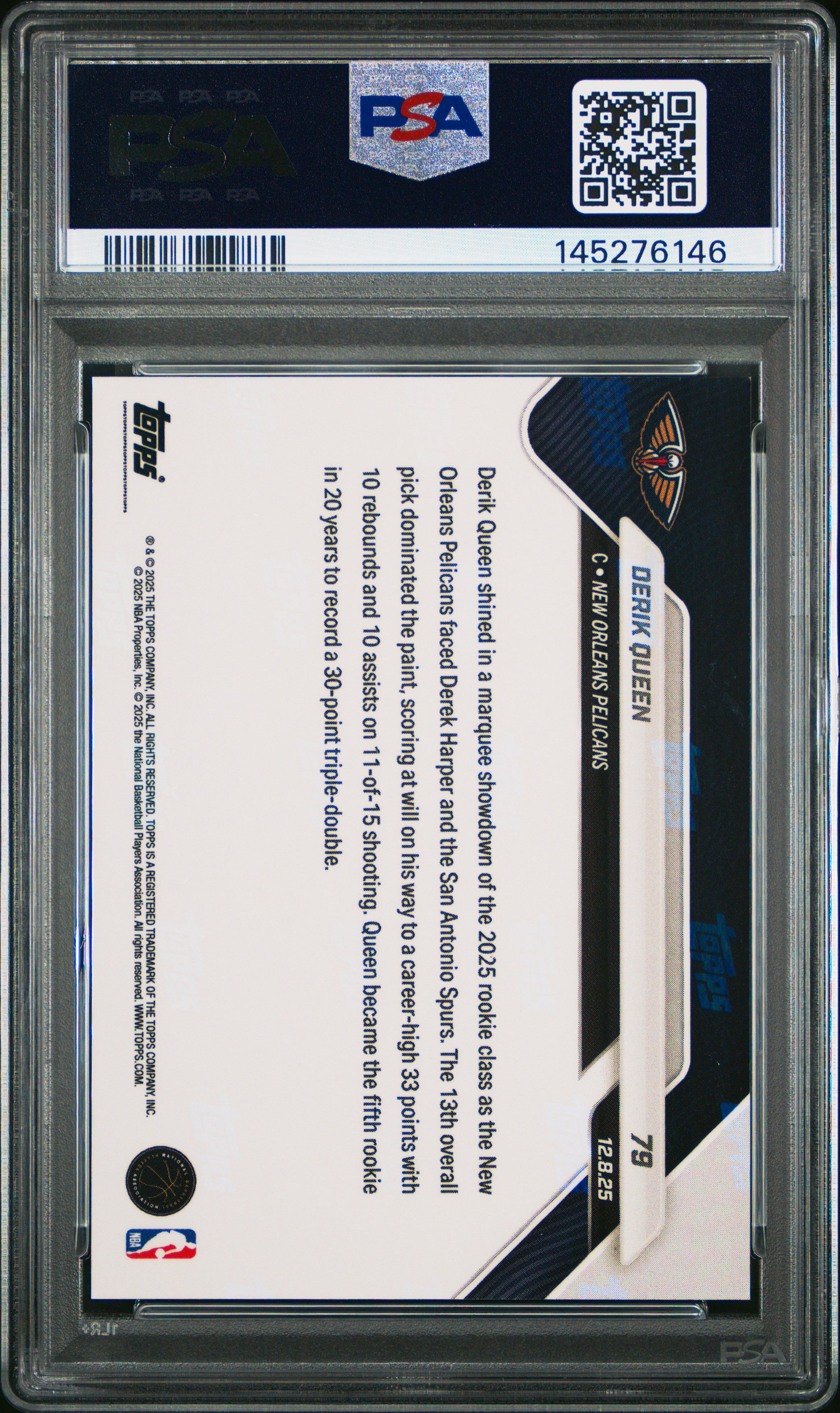 2025-26 Topps Now #79 Derik Queen Black Foil PSA 8 #/10