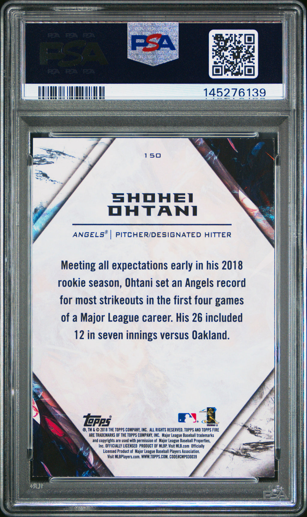 2018 Topps Fire #150 Shohei Ohtani PSA 9