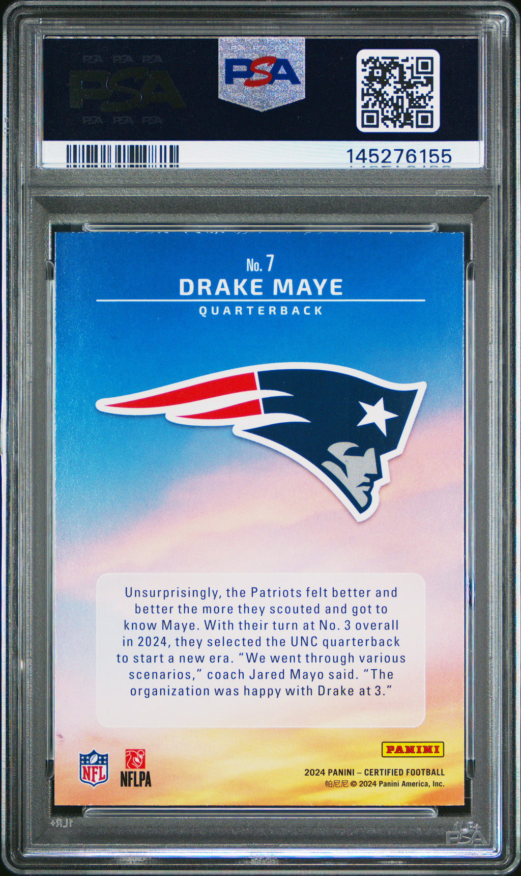 2024 Panini Certified #7 Drake Maye Franchise Foundations PSA 8