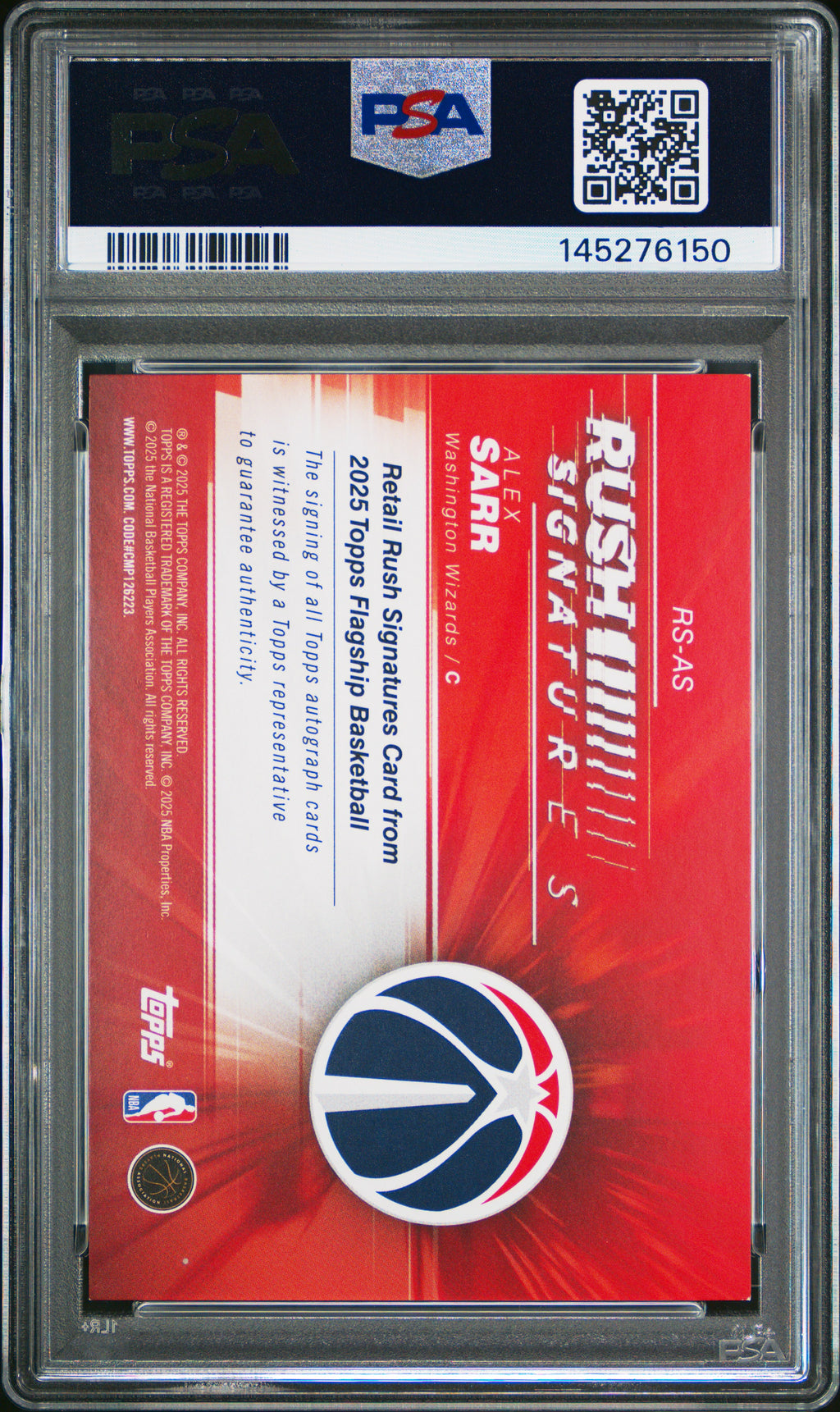 2025-26 Topps #RS-AS Alex Sarr Retail Rush Signatures Flash Drop /50 PSA 8