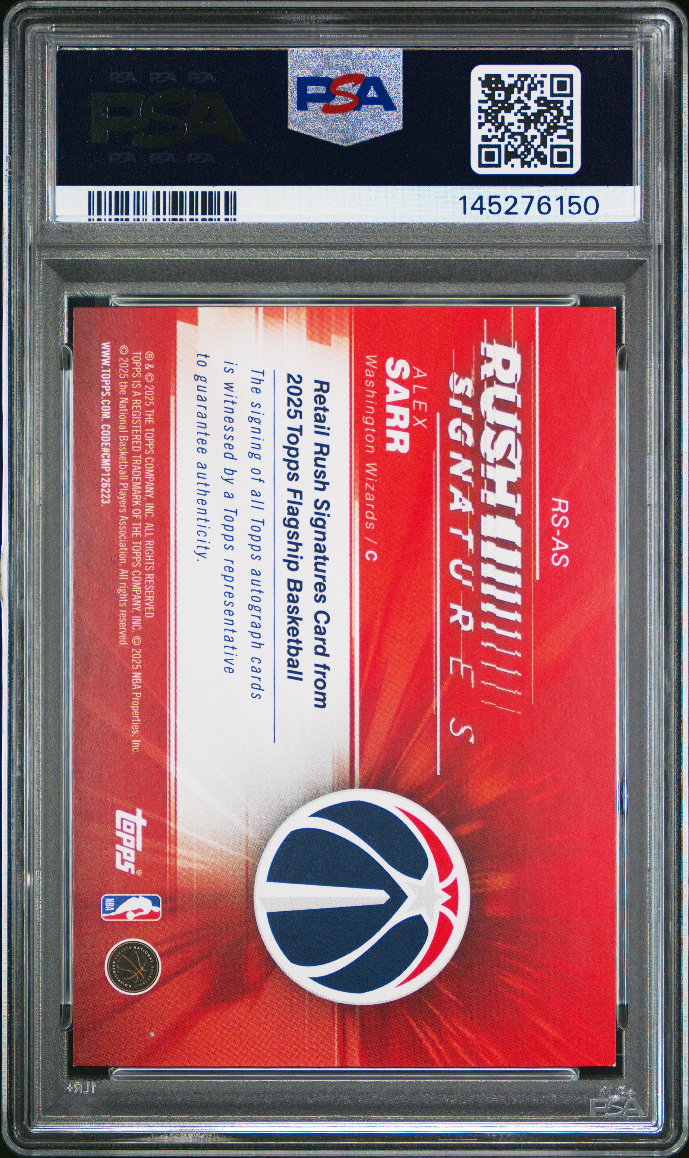2025-26 Topps #RS-AS Alex Sarr Retail Rush Signatures Flash Drop /50 PSA 8