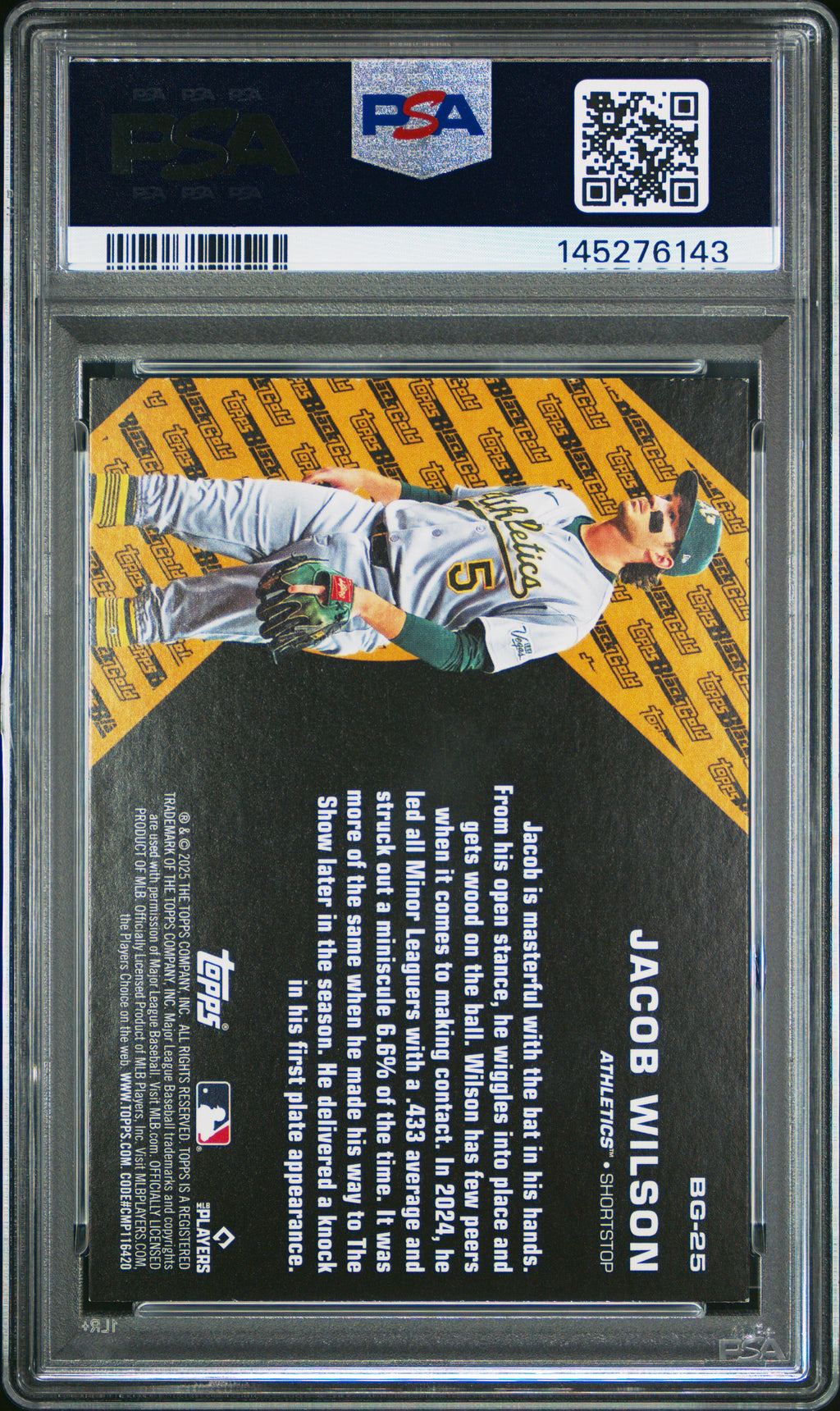 2025 Topps Update #BG-25 Jacob Wilson Topps Black Gold Pink Foil PSA 8