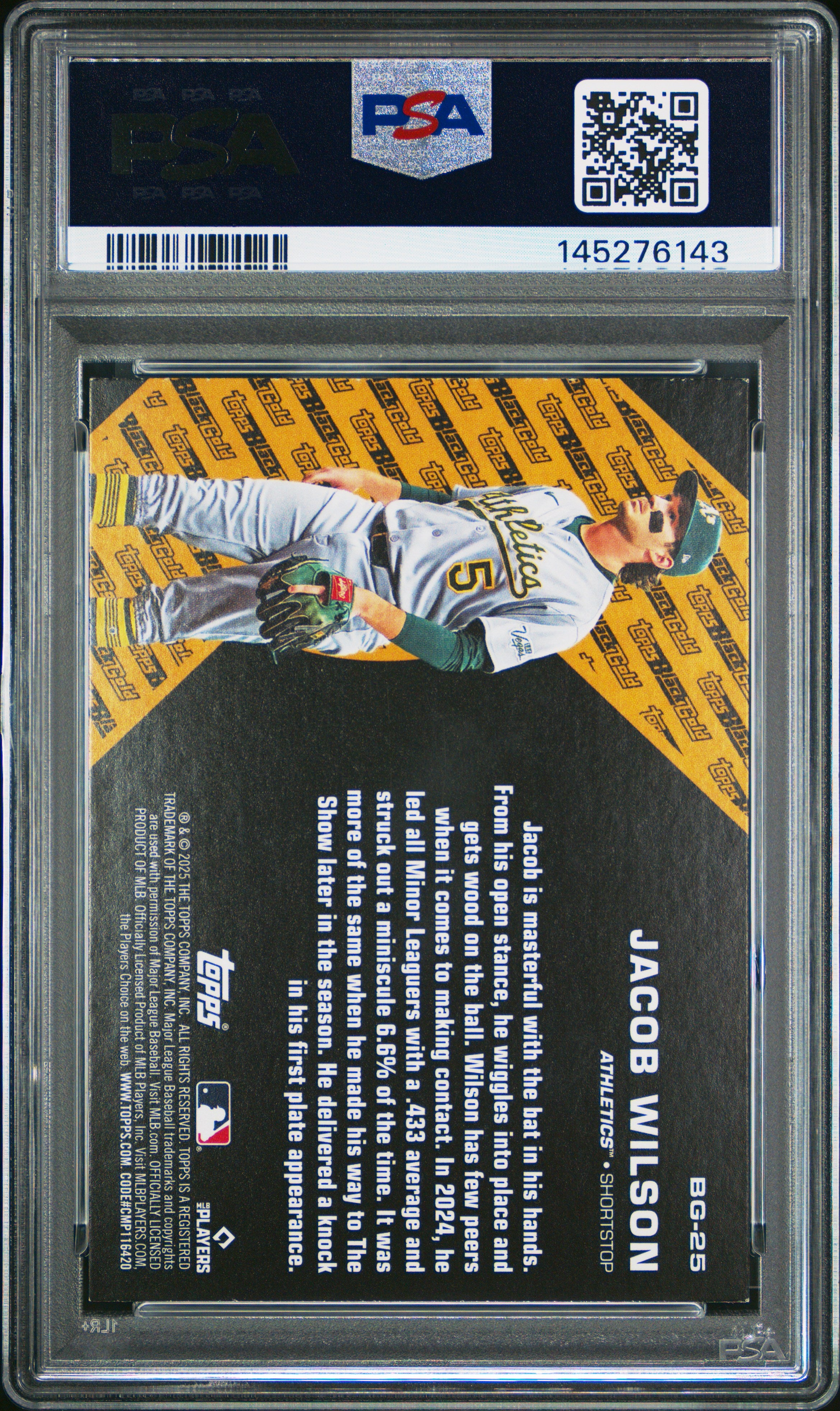 2025 Topps Update #BG-25 Jacob Wilson Topps Black Gold Pink Foil PSA 8