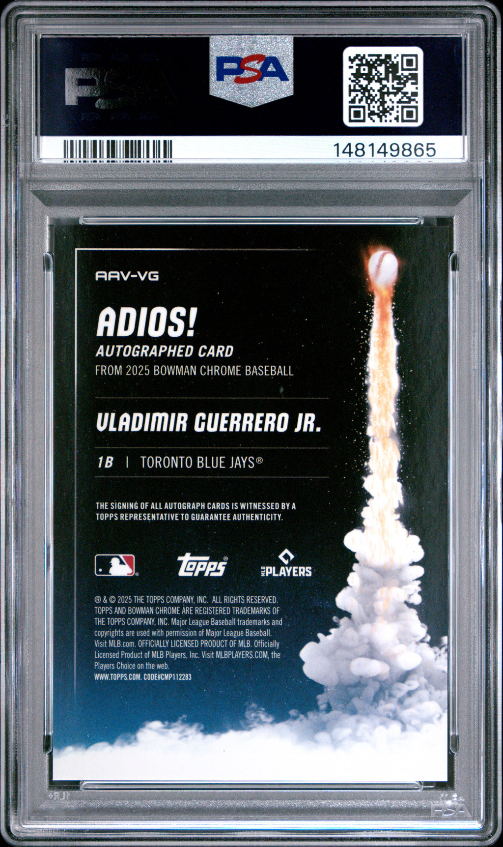 2025 Bowman Chrome #AAV-VG Vladimir Guerrero Jr. Adios Autographs PSA 8 #/99