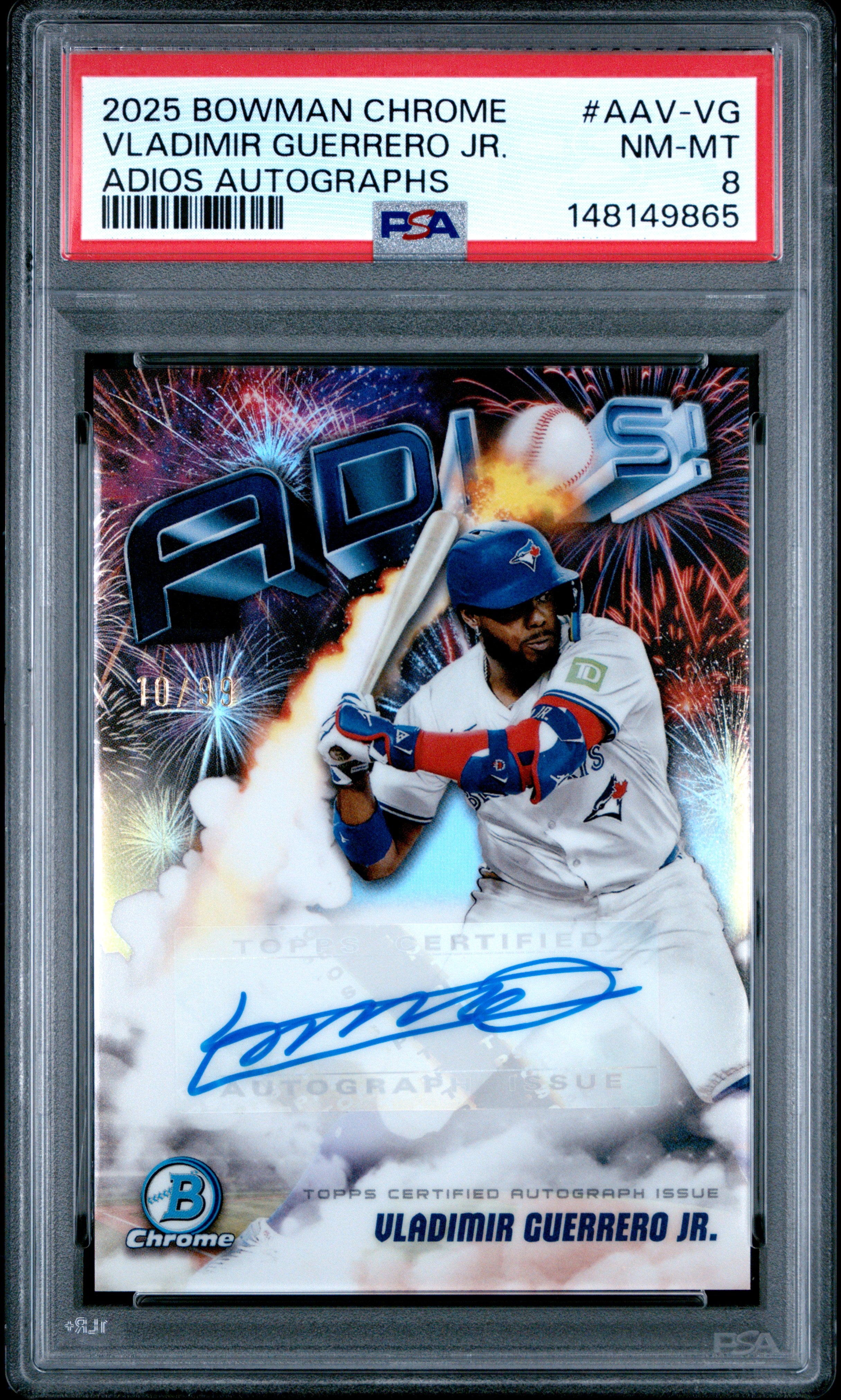 2025 Bowman Chrome #AAV-VG Vladimir Guerrero Jr. Adios Autographs PSA 8 #/99