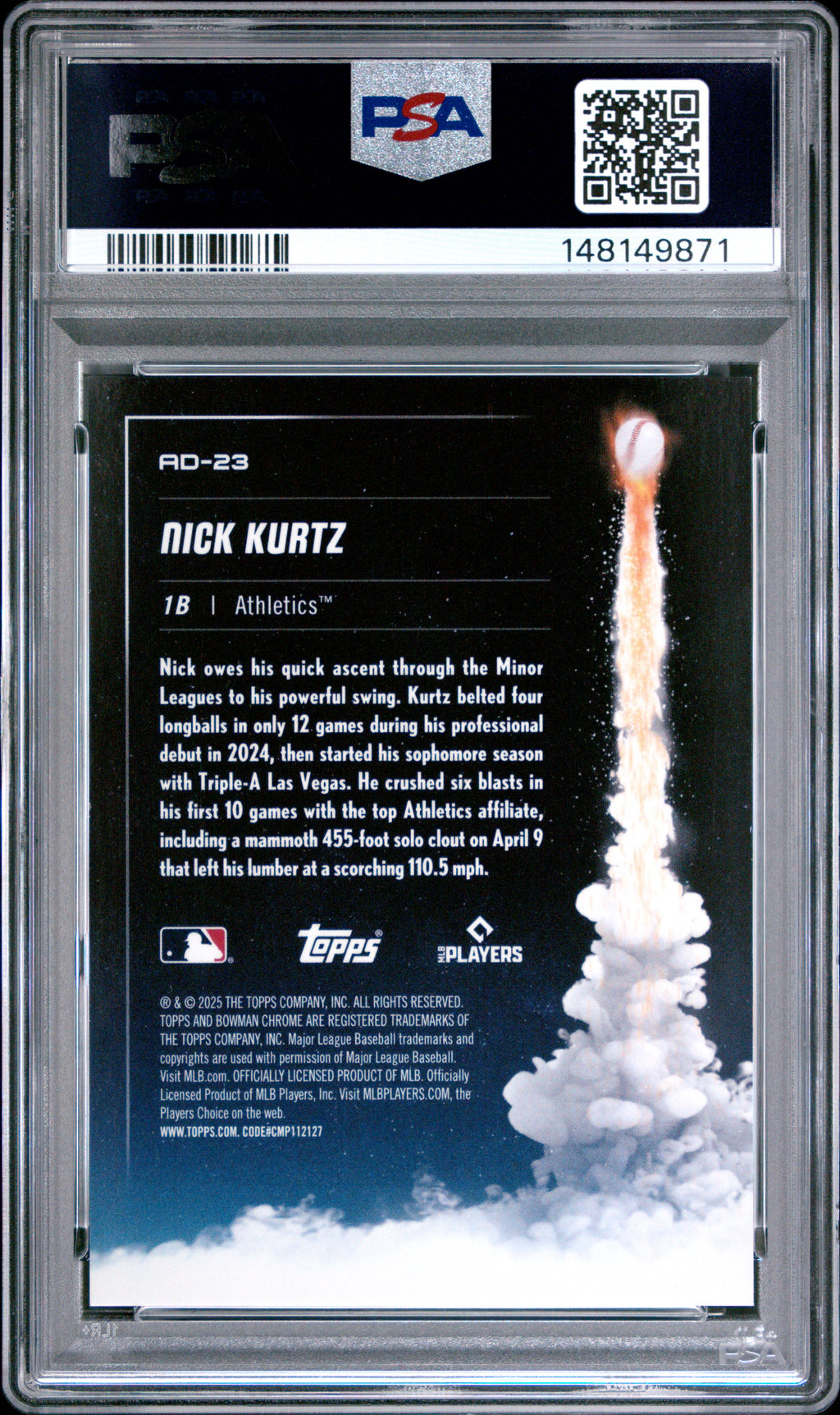 2025 Bowman Chrome #AD-23 Nick Kurtz Adios Gold PSA 8 #/50