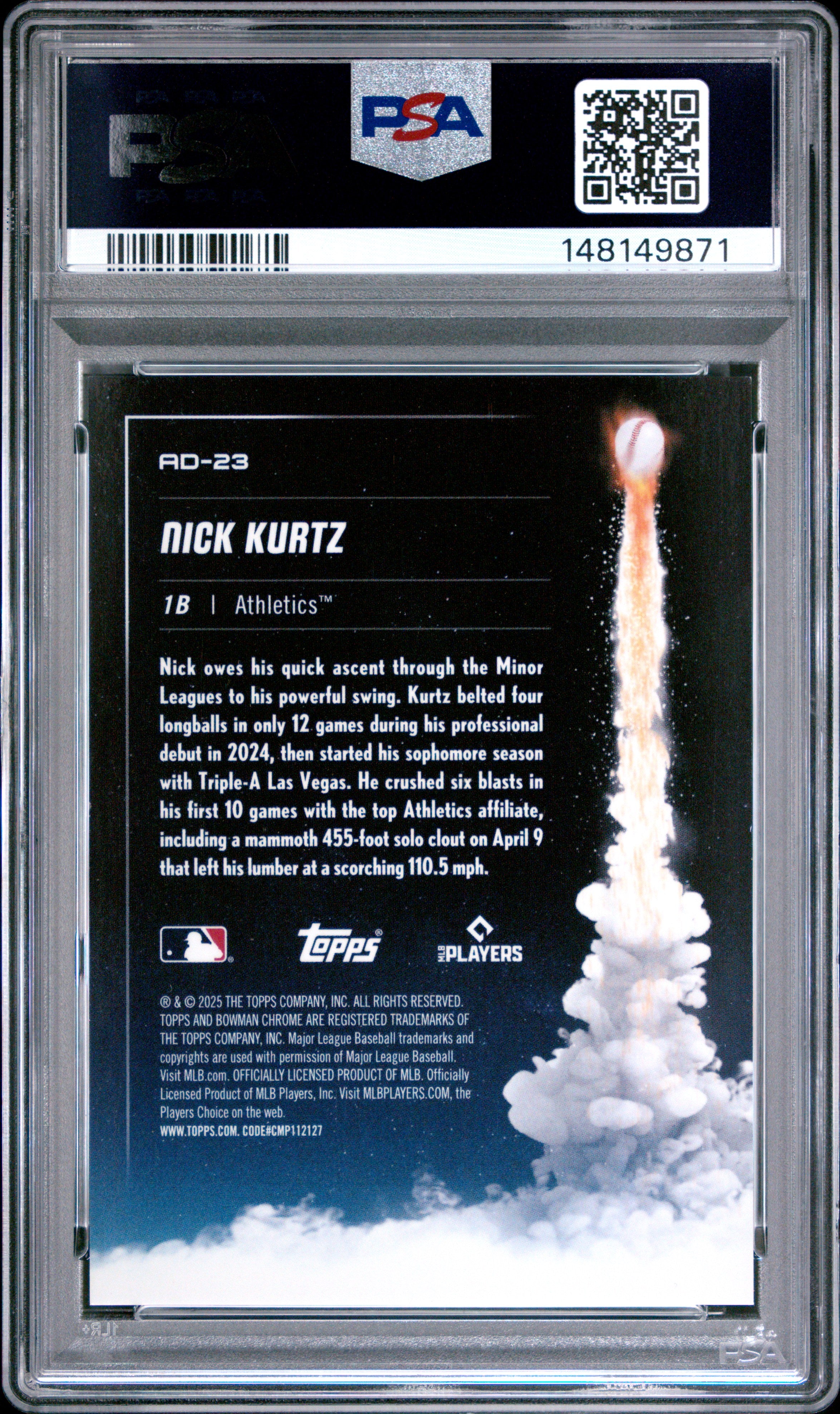 2025 Bowman Chrome #AD-23 Nick Kurtz Adios Gold PSA 8 #/50