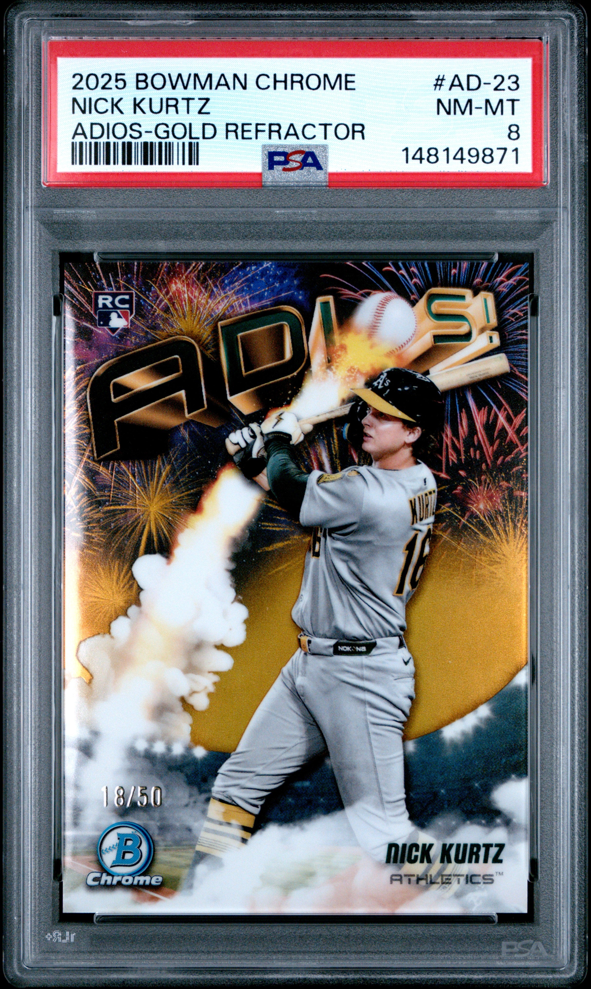 2025 Bowman Chrome #AD-23 Nick Kurtz Adios Gold PSA 8 #/50