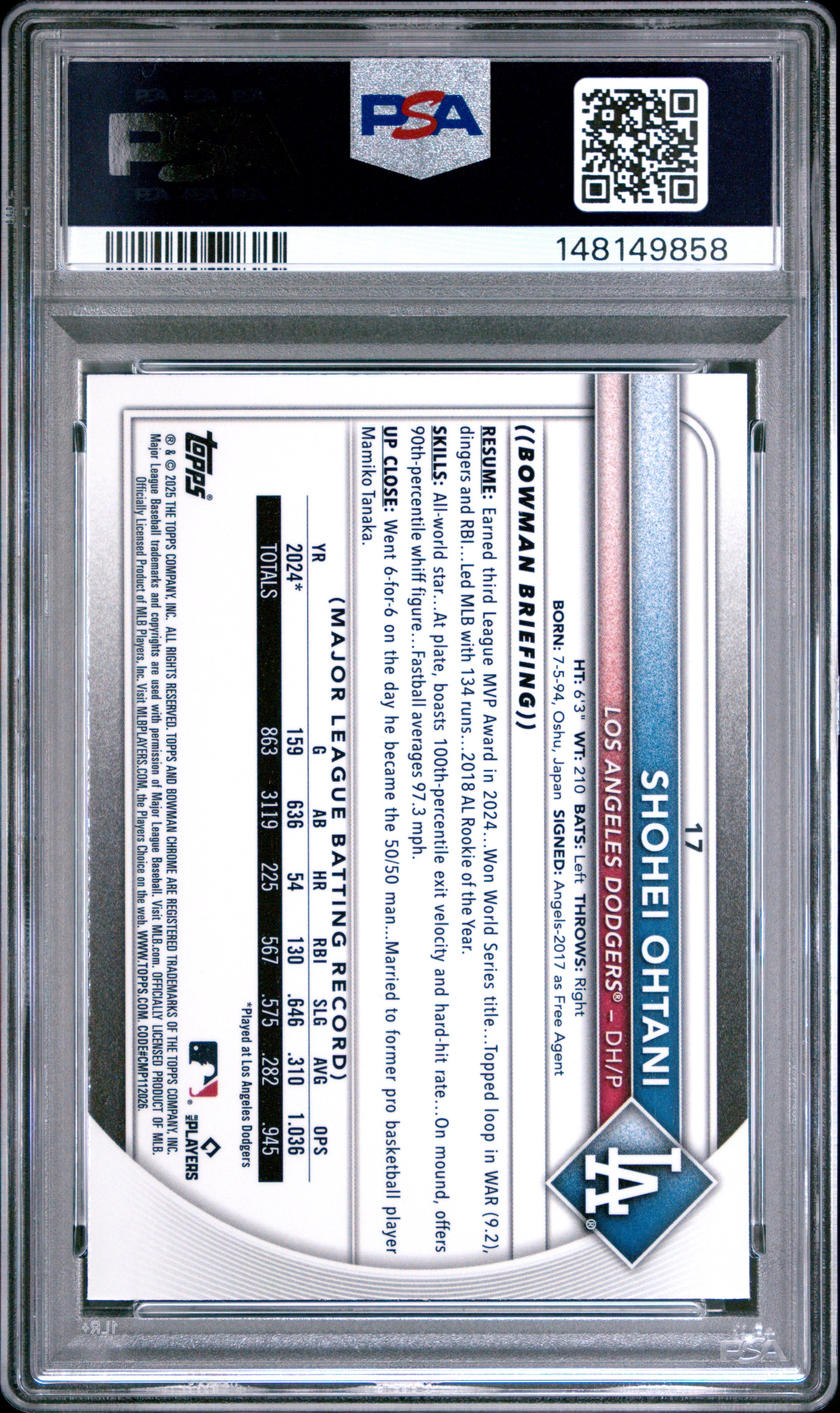 2025 Bowman Chrome #17 Shohei Ohtani Pulsar PSA 9 #/399