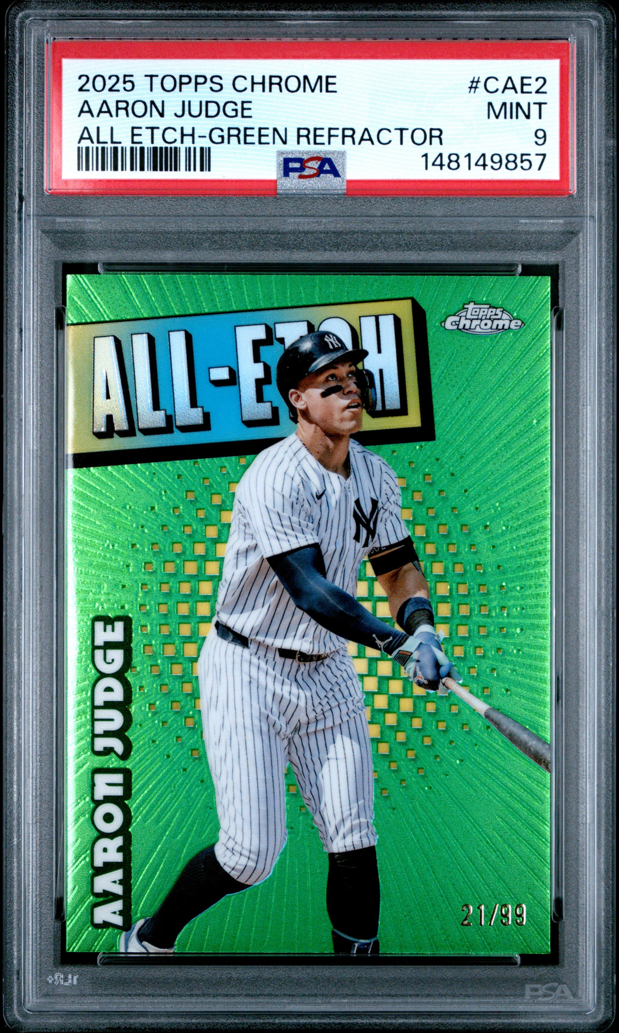 2025 Topps Chrome #CAE-2 Aaron Judge Chrome All-Etch Green Refractors PSA 9 #/99