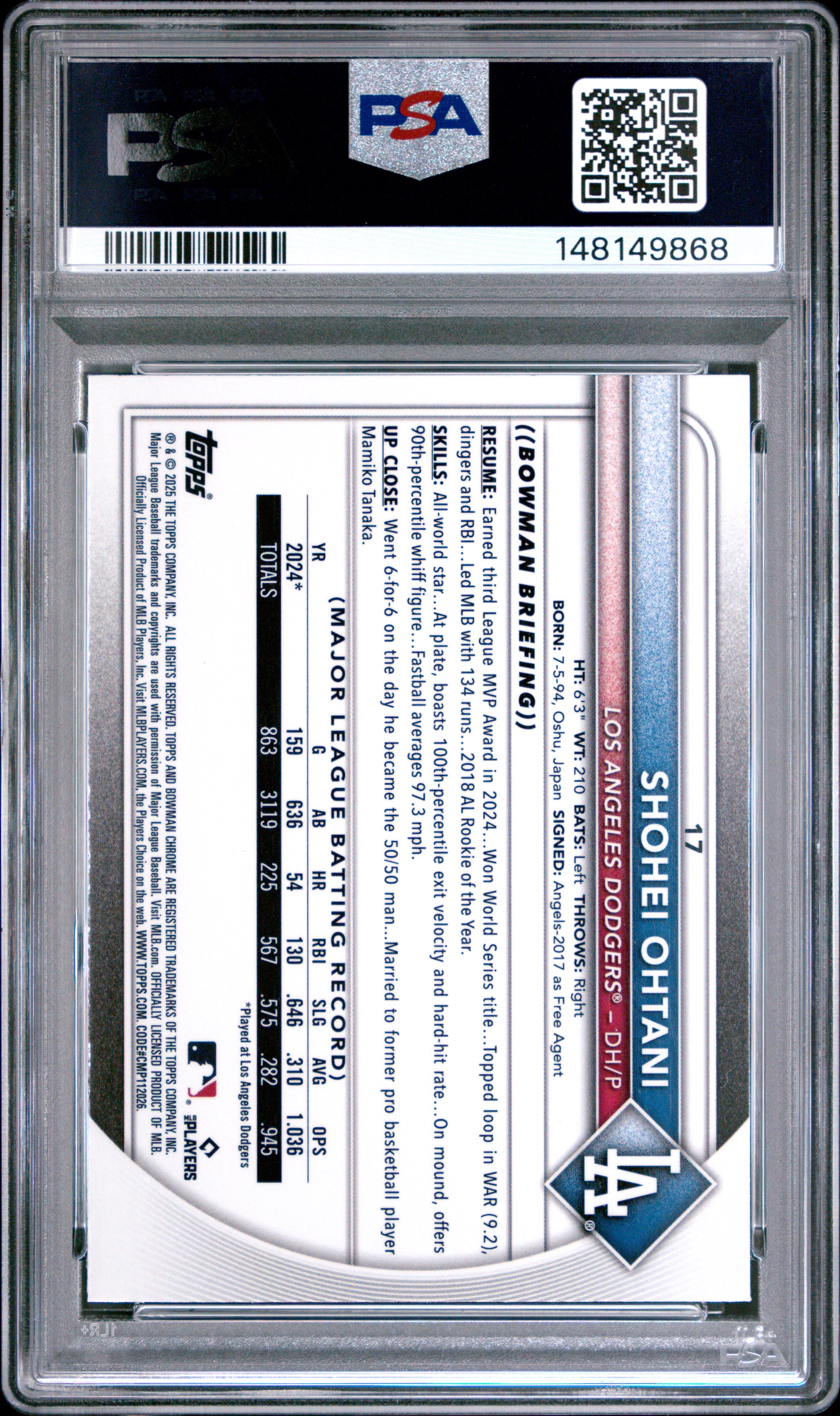 2025 Bowman Chrome #17 Shohei Ohtani Pulsar PSA 10 #/399