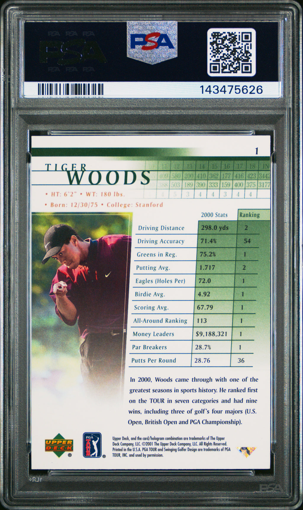 2001 Upper Deck #1 Tiger Woods PSA 8