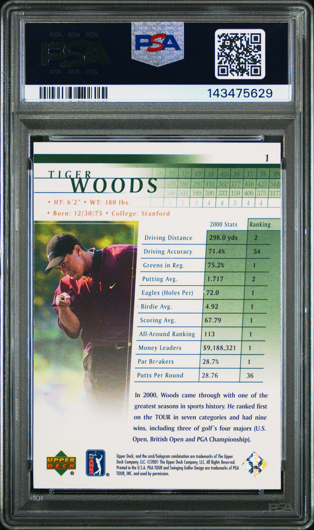 2001 Upper Deck #1 Tiger Woods PSA 8