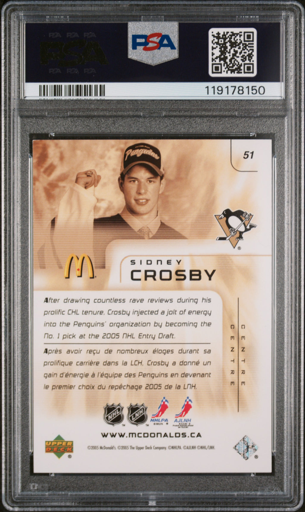 2005-06 Upper Deck McDonald's #51 Sidney Crosby PSA 9