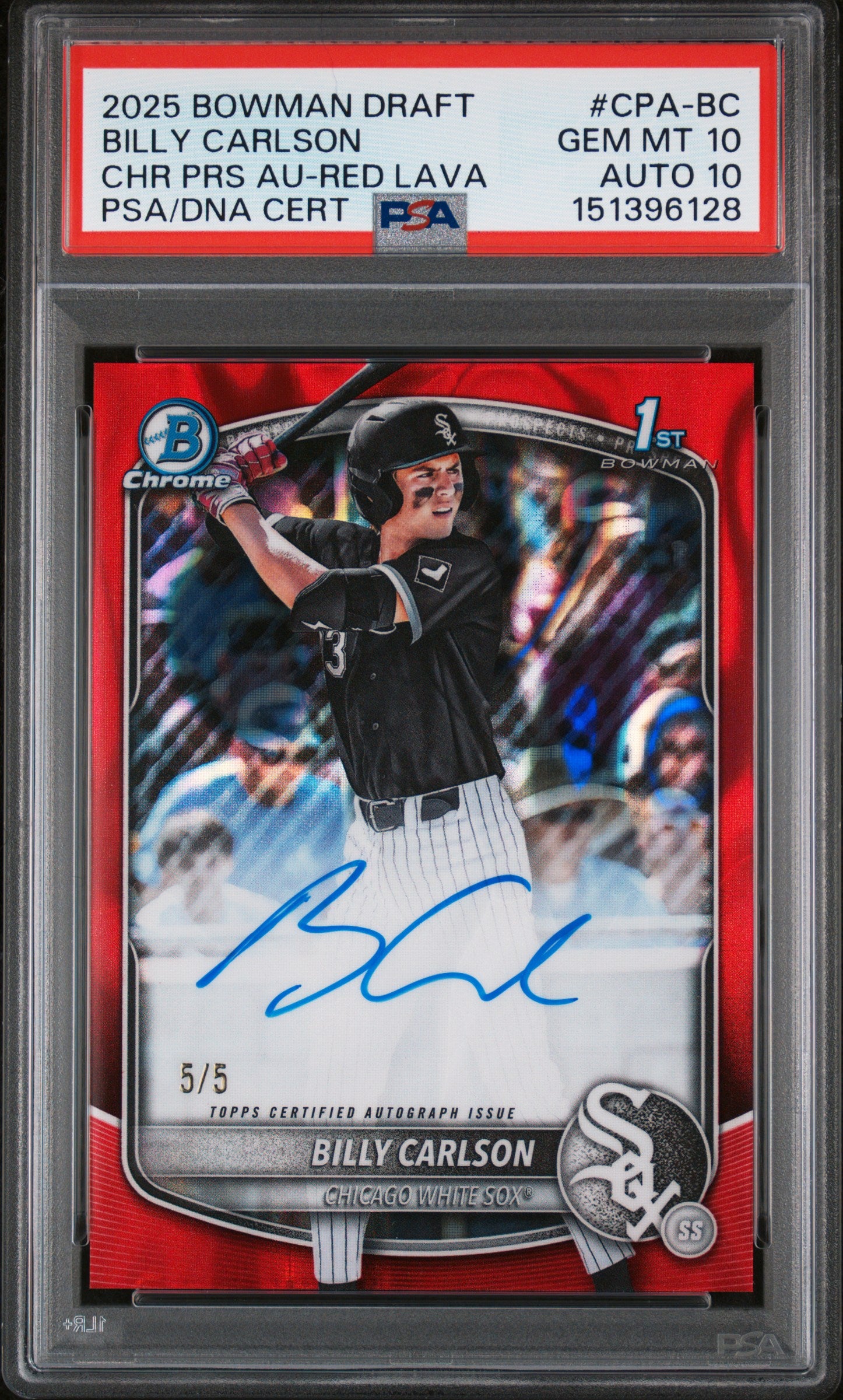 2025 Bowman Draft #CPA-BC Billy Carlson Chrome PSA 10 Auto 10 Red Lava #/5