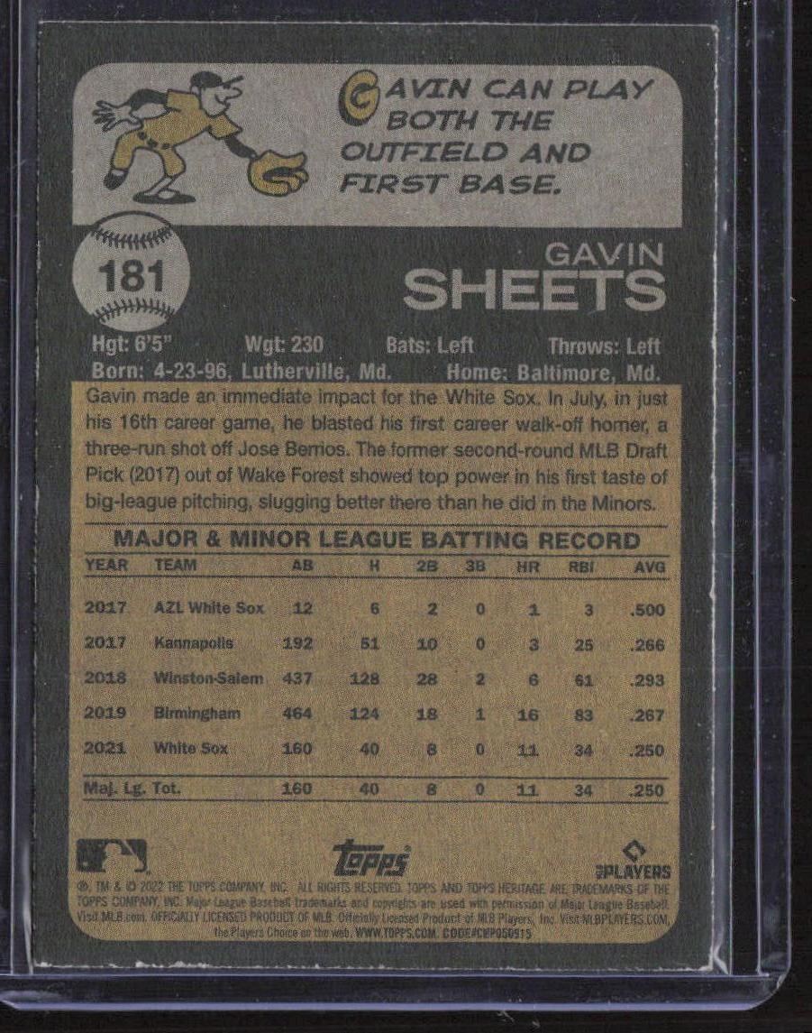 2022 Topps Heritage #181 Gavin Sheets