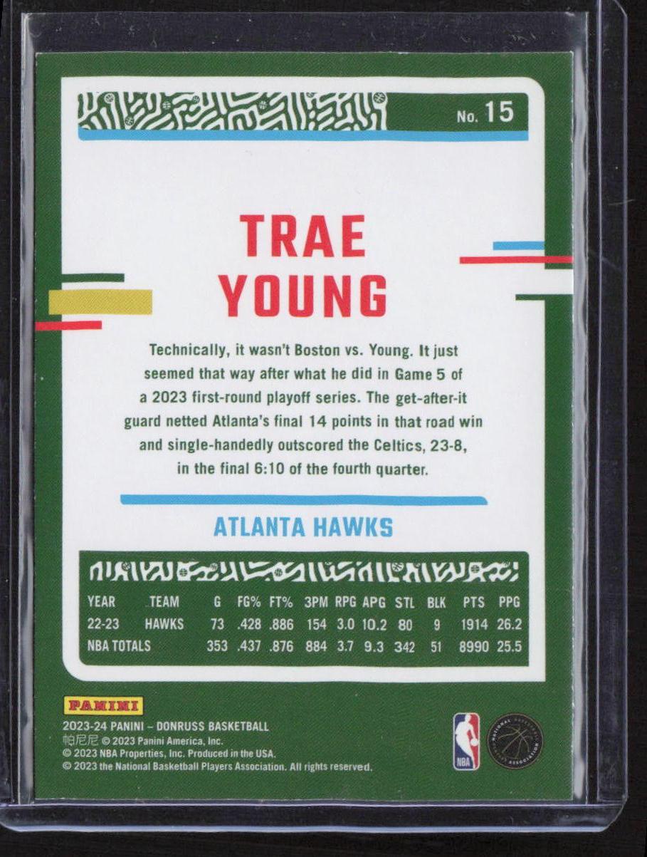 2023-24 Donruss #15 Trae Young Green Laser Holo