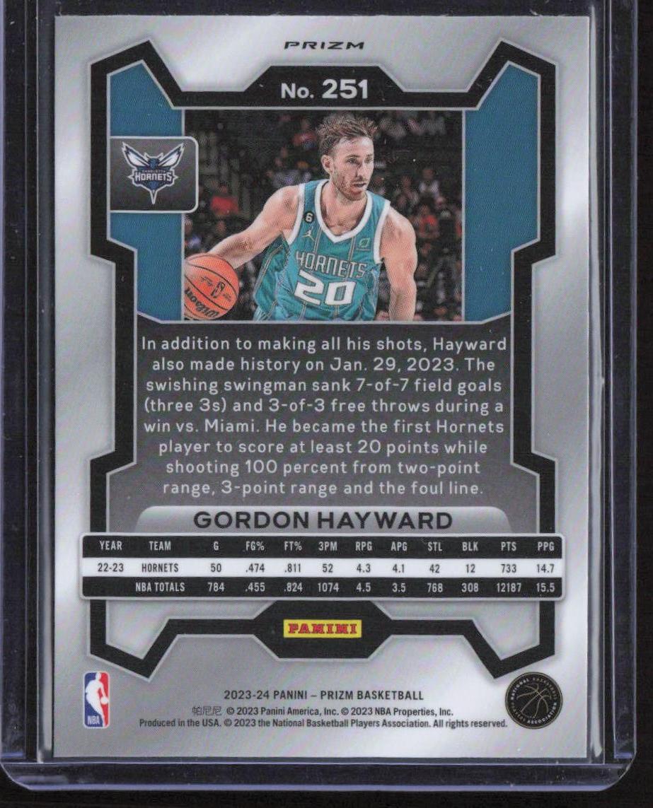 2023-24 Panini Prizm #251 Gordon Hayward Prizms Green Ice